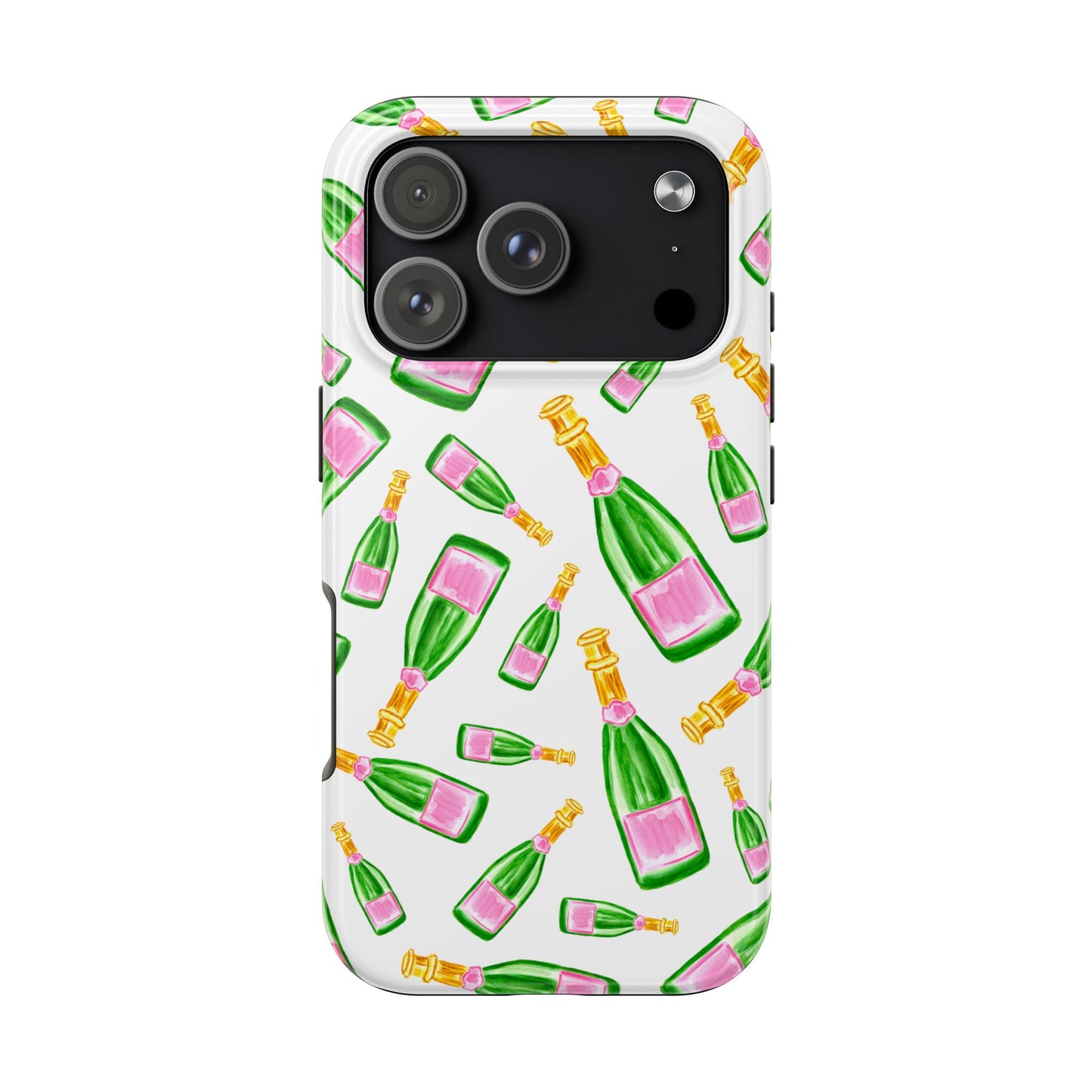 Copy of Tossed Pink and Green Watercolor Illustrated Champagne Bottles Pattern Tough Phone Case | Various Models