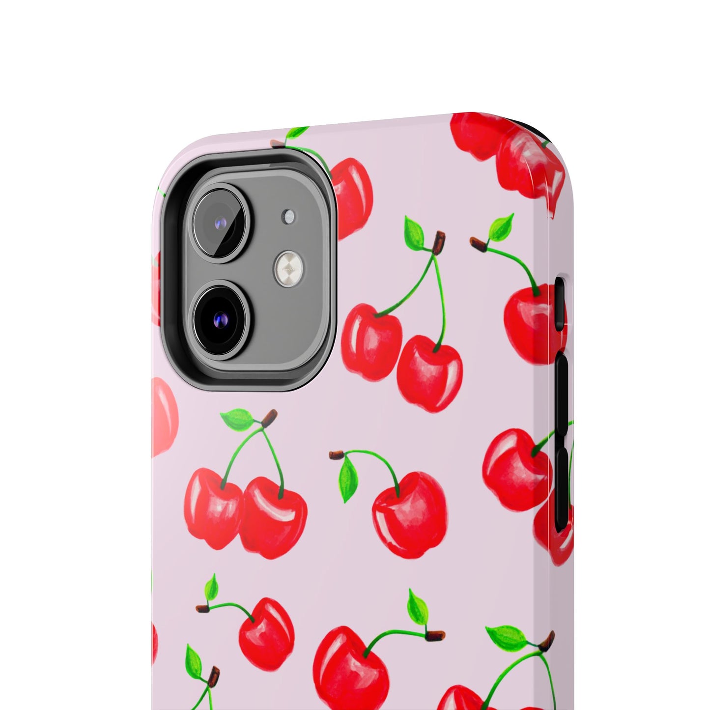 Tossed Red Watercolor Cherries Illustrated Pattern Light Pink Tough Phone Case | Various Models