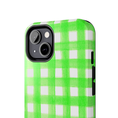 Lime Green Gingham Watercolor Illustrated Tough Phone Case | Various Models Available