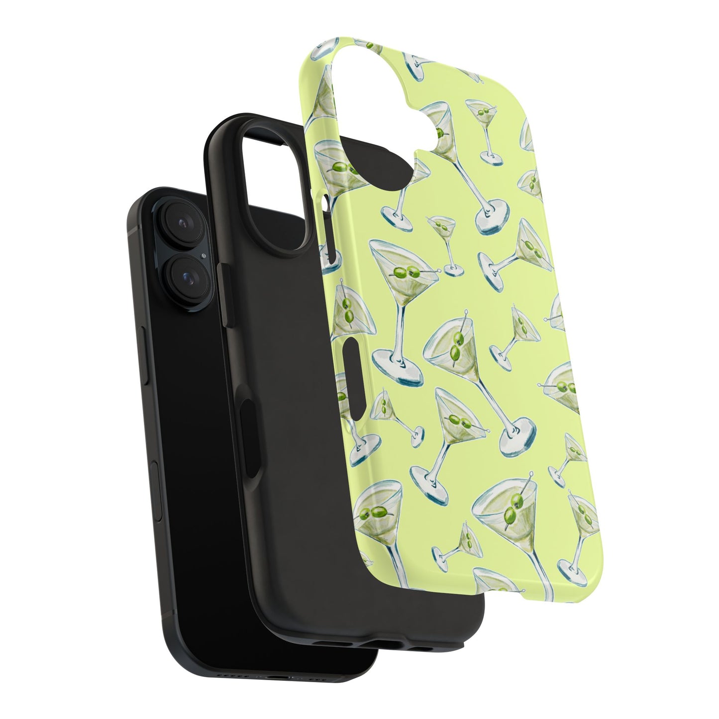 Watercolor Blue and Green Martinis Tossed Illustrated Pattern Yellow Tough Phone Case | Various Models