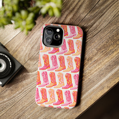 Rows of Hot Pink & Orange Cowboy Boots Tough Phone Cases | Various Models Available