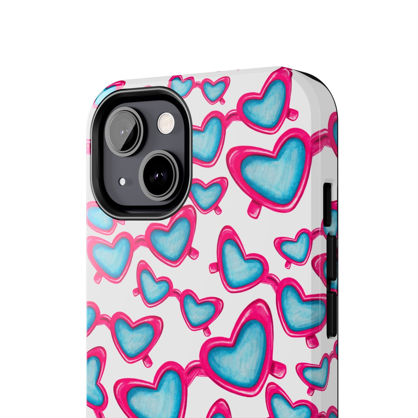 Pink & Blue Heart Shaped Sunglasses Watercolor Illustrated Tossed Pattern Tough Case | Various Models