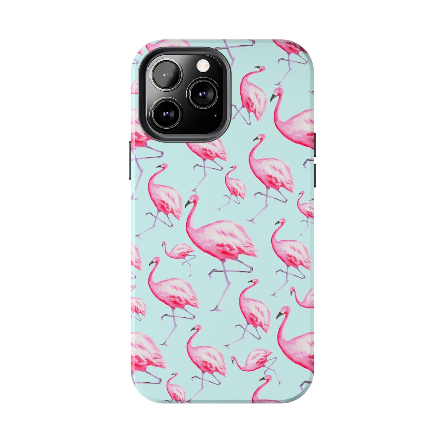 Pink Flamingos Watercolor Illustrated Tossed Pattern Blue Phone Case | Various Models