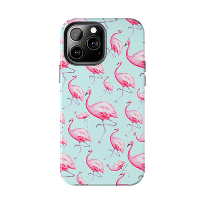 Pink Flamingos Watercolor Illustrated Tossed Pattern Blue Phone Case | Various Models