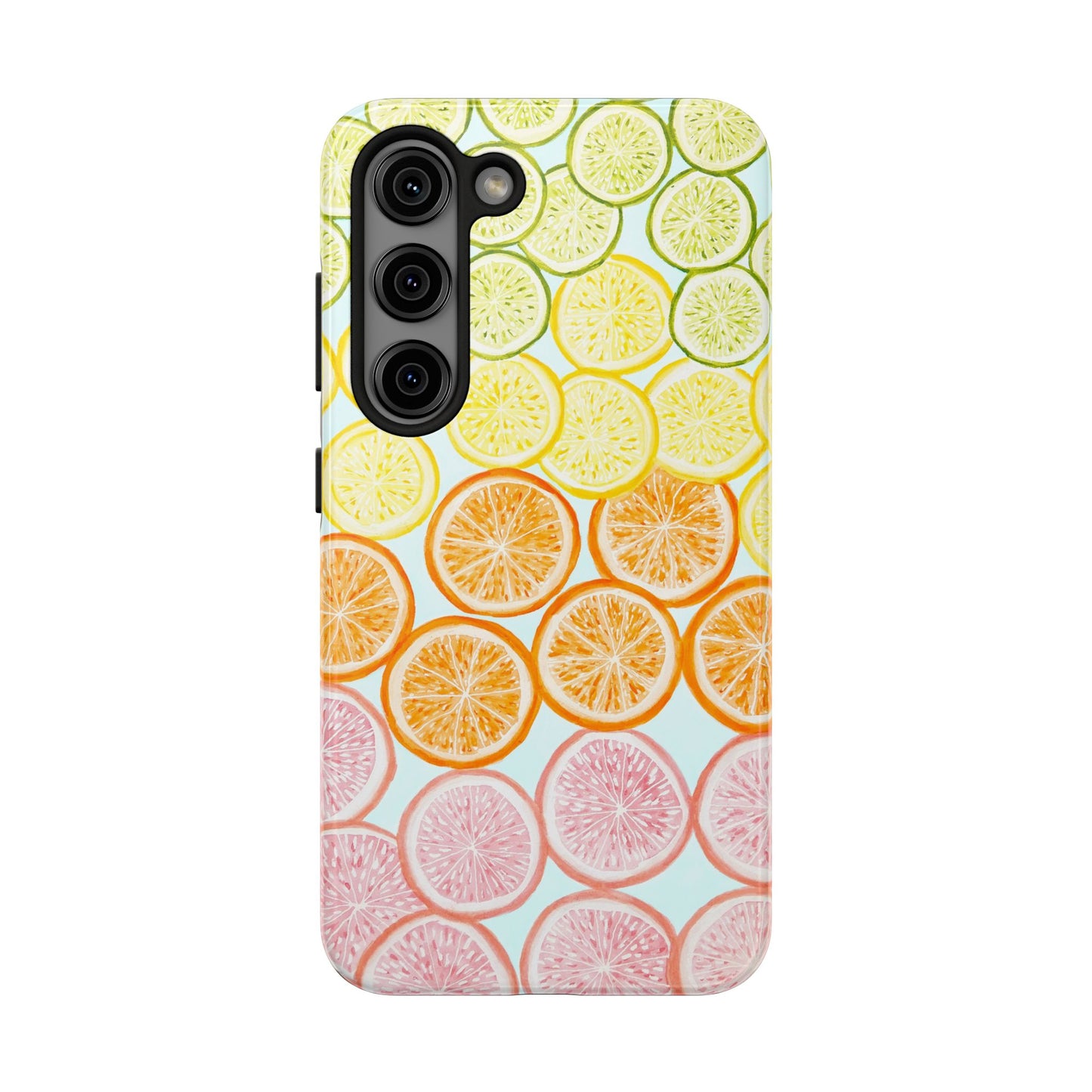 Ombré Citrus Grapefruit, Oranges, Lemons, & Limes Watercolor Illustrated Light Blue Tough Phone Case | Various Models Available