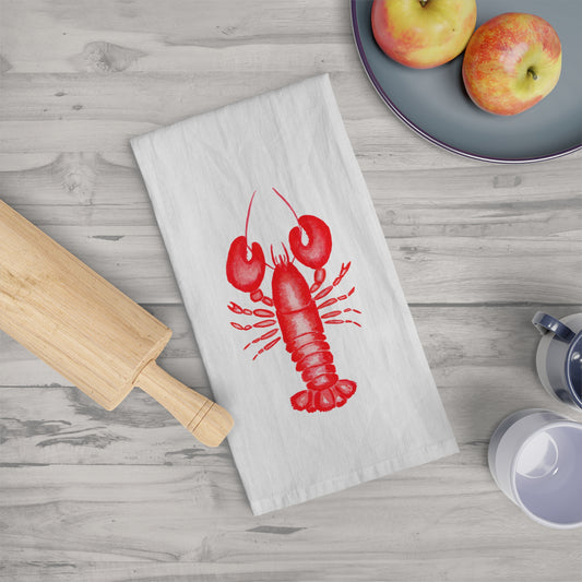 Red Lobster Watercolor Illustrated Tea Towel White 28" × 28"