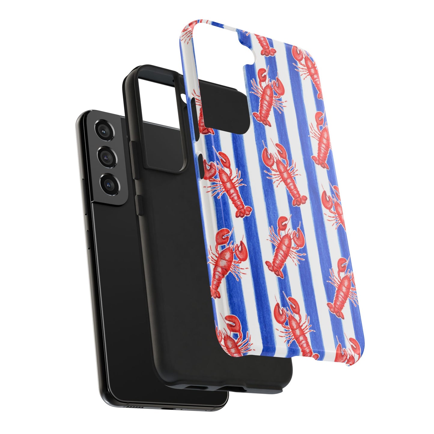 Blue & White Strip Red Lobster Watercolor Patterned Phone Case | Various Models
