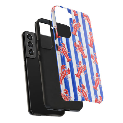 Blue & White Strip Red Lobster Watercolor Patterned Phone Case | Various Models