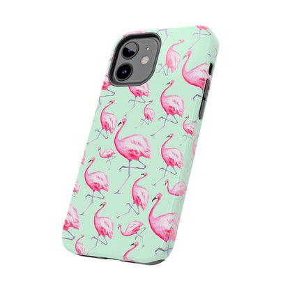 Pink Flamingos Watercolor Illustrated Tossed Pattern Green Phone Case | Various Models