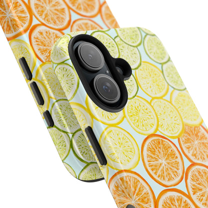 Ombré Citrus Grapefruit, Oranges, Lemons, & Limes Watercolor Illustrated Light Blue Tough Phone Case | Various Models Available