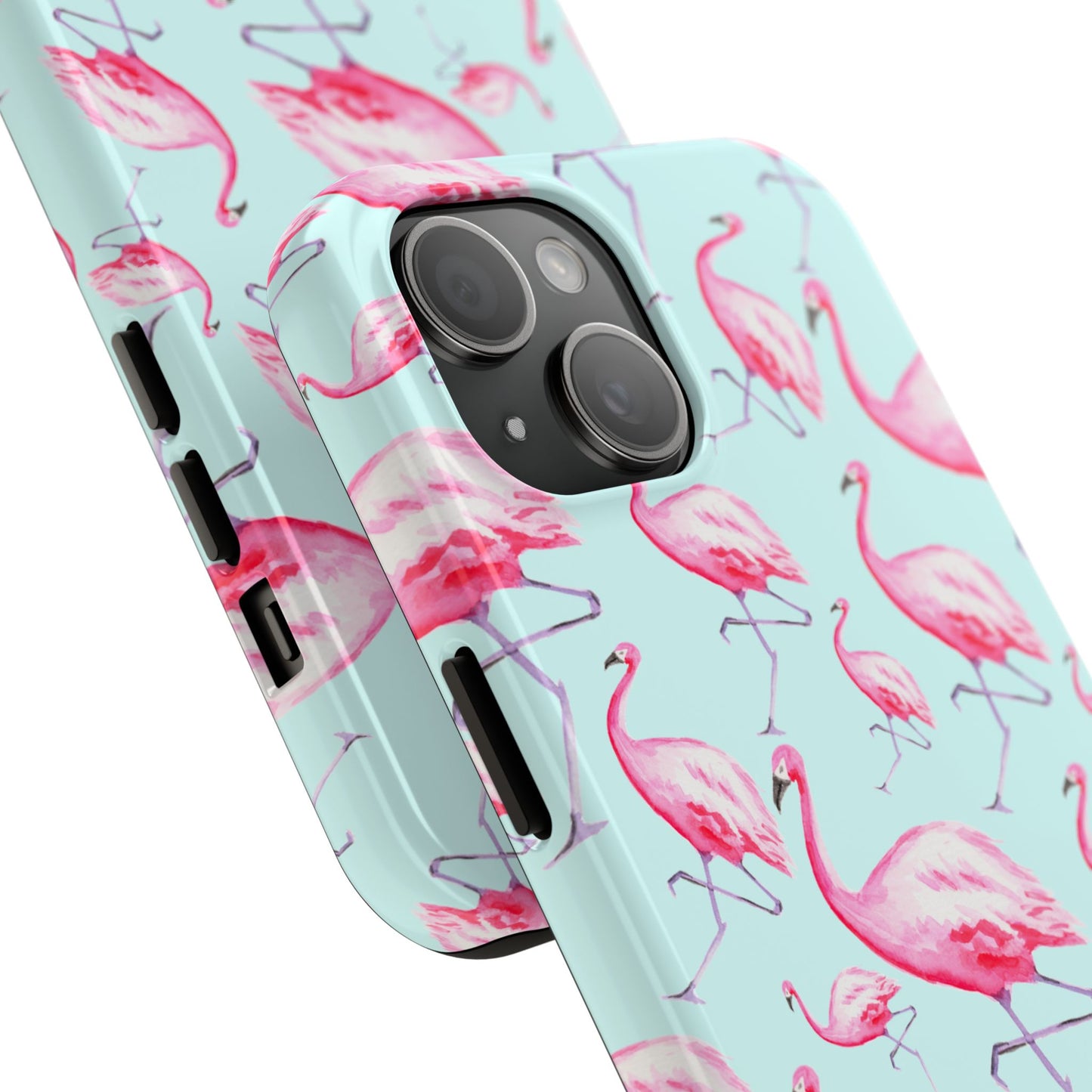 Pink Flamingos Watercolor Illustrated Tossed Pattern Blue Phone Case | Various Models