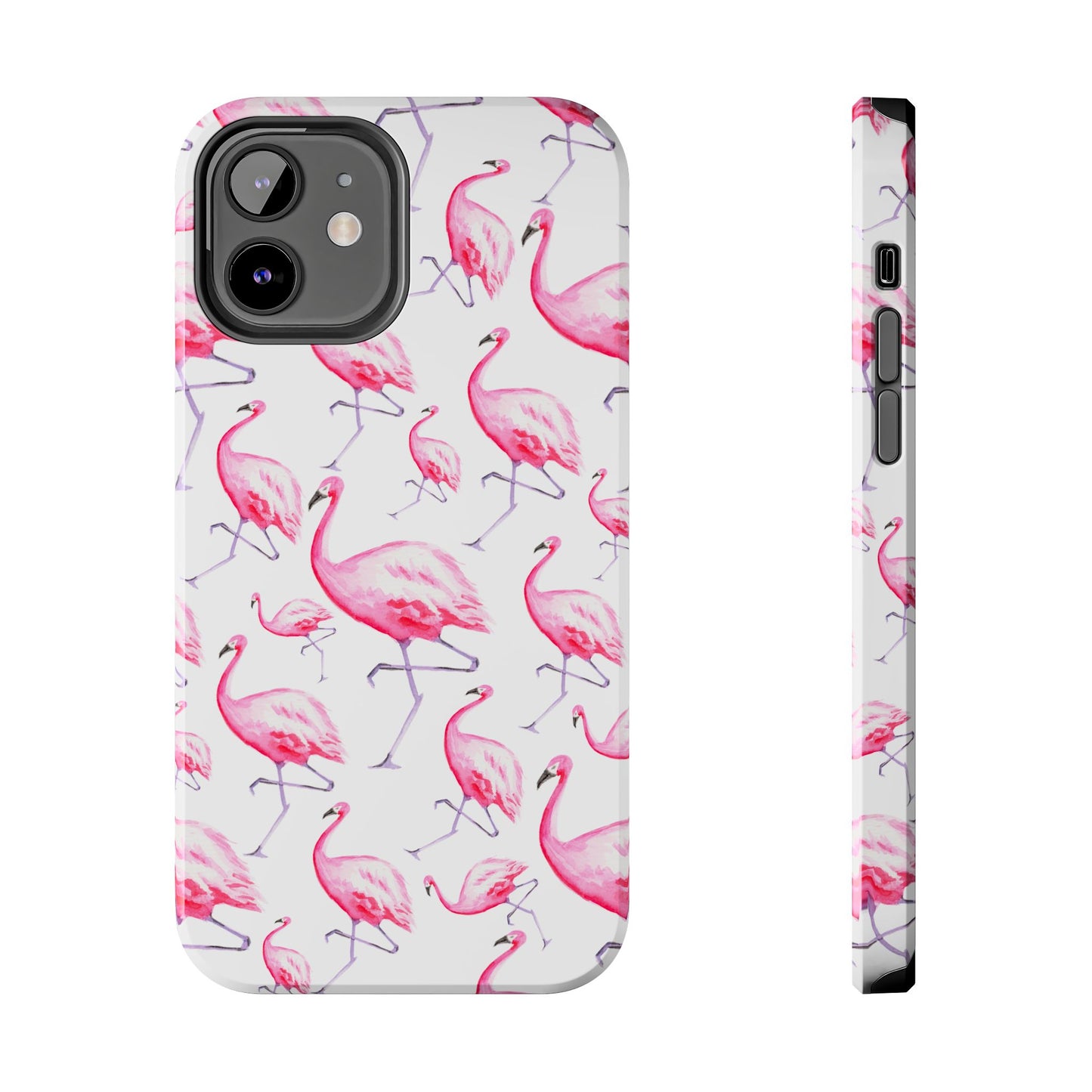 Hot Pink Flamingos Watercolor Illustrated Tossed Pattern Phone Case | Various Models iPhone 12