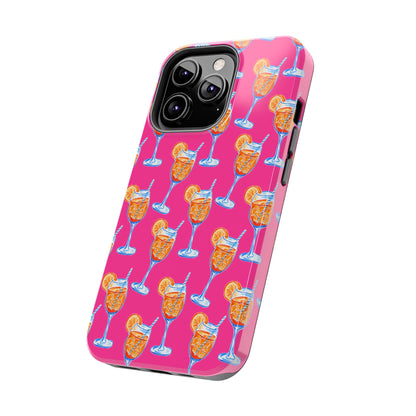 Orange & Blue Aperol Spritz Watercolor Pattern Hot Pink Phone Case | Various Models