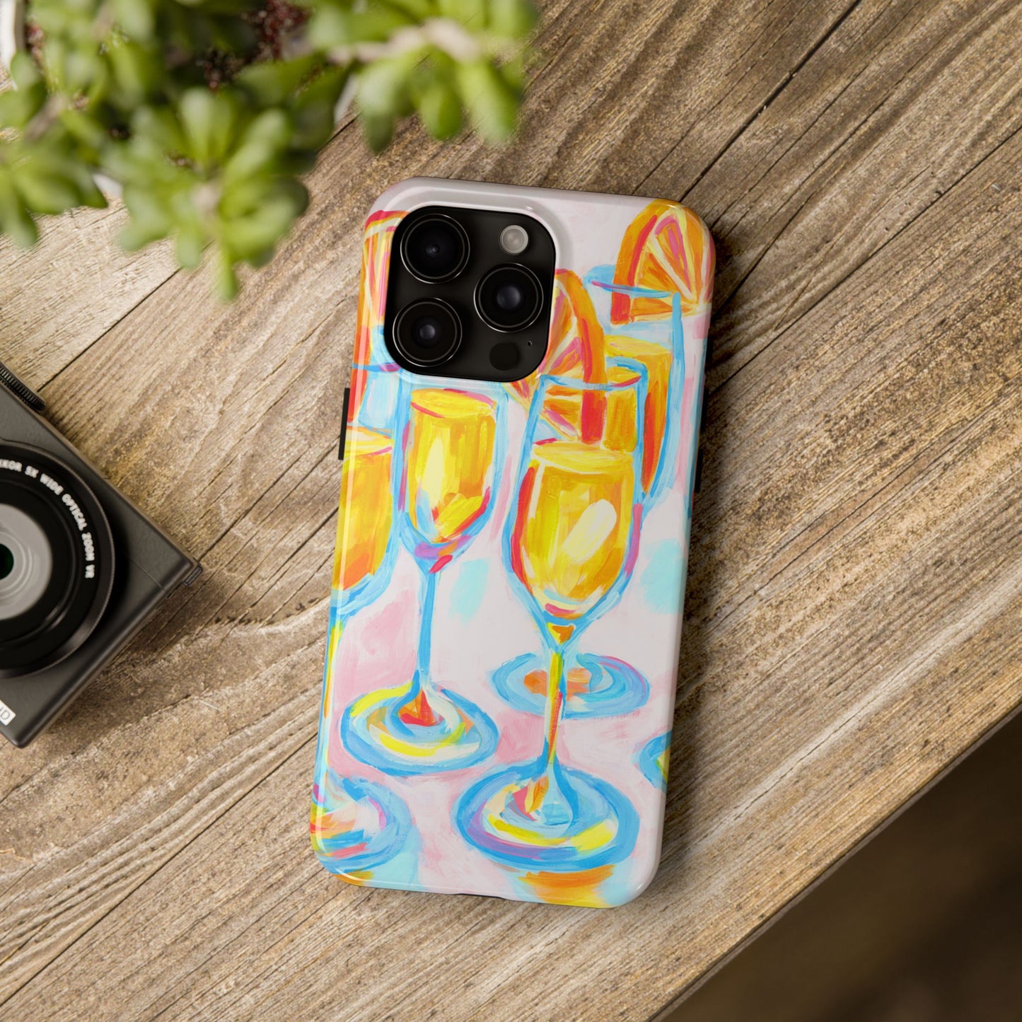 Pink Orange Mimosas Blue Champagne Flutes Abstract Acrylic Tough Phone Case | Various Models