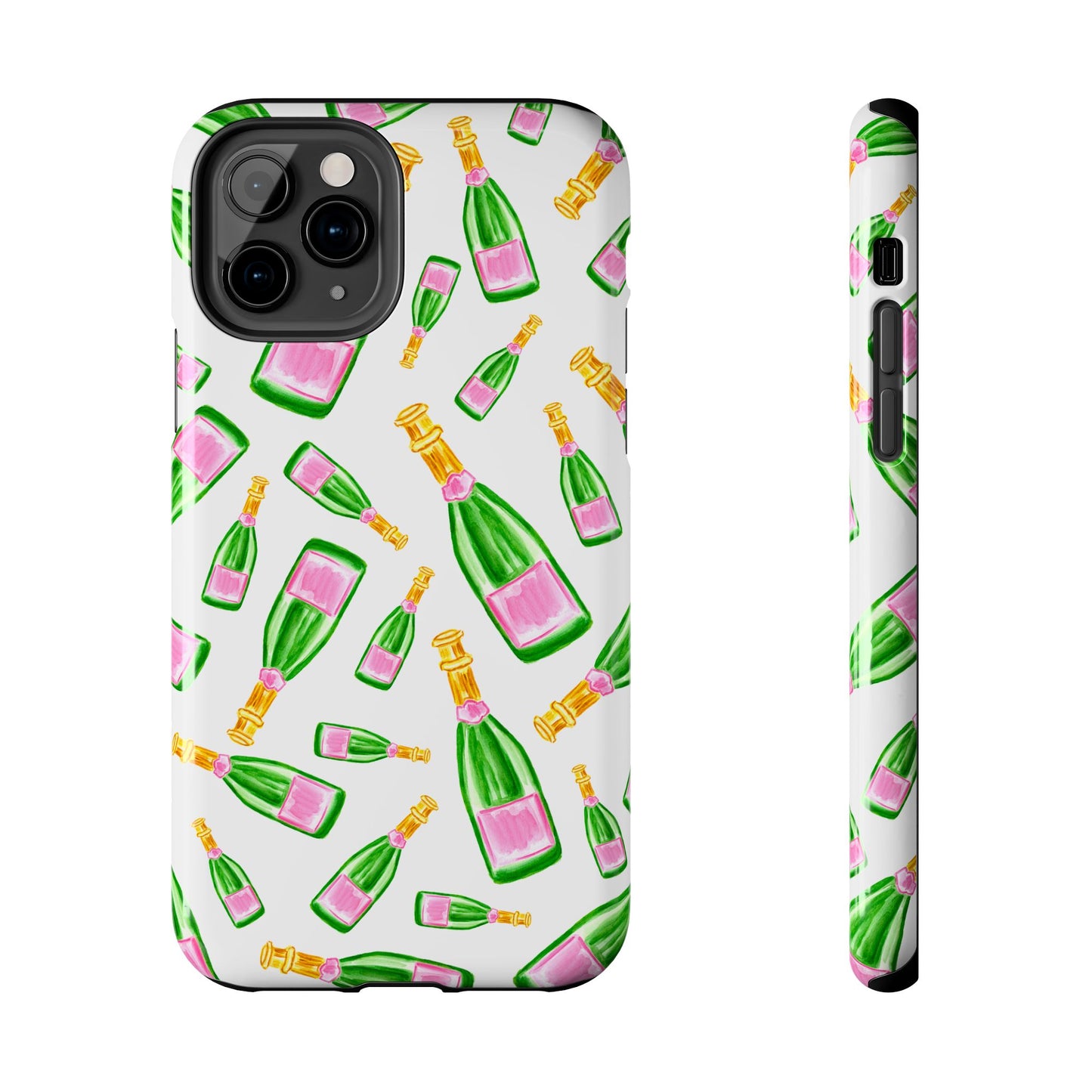 Copy of Tossed Pink and Green Watercolor Illustrated Champagne Bottles Pattern Tough Phone Case | Various Models