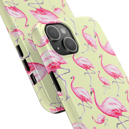 Pink Flamingos Watercolor Illustrated Tossed Pattern Yellow Phone Case | Various Models