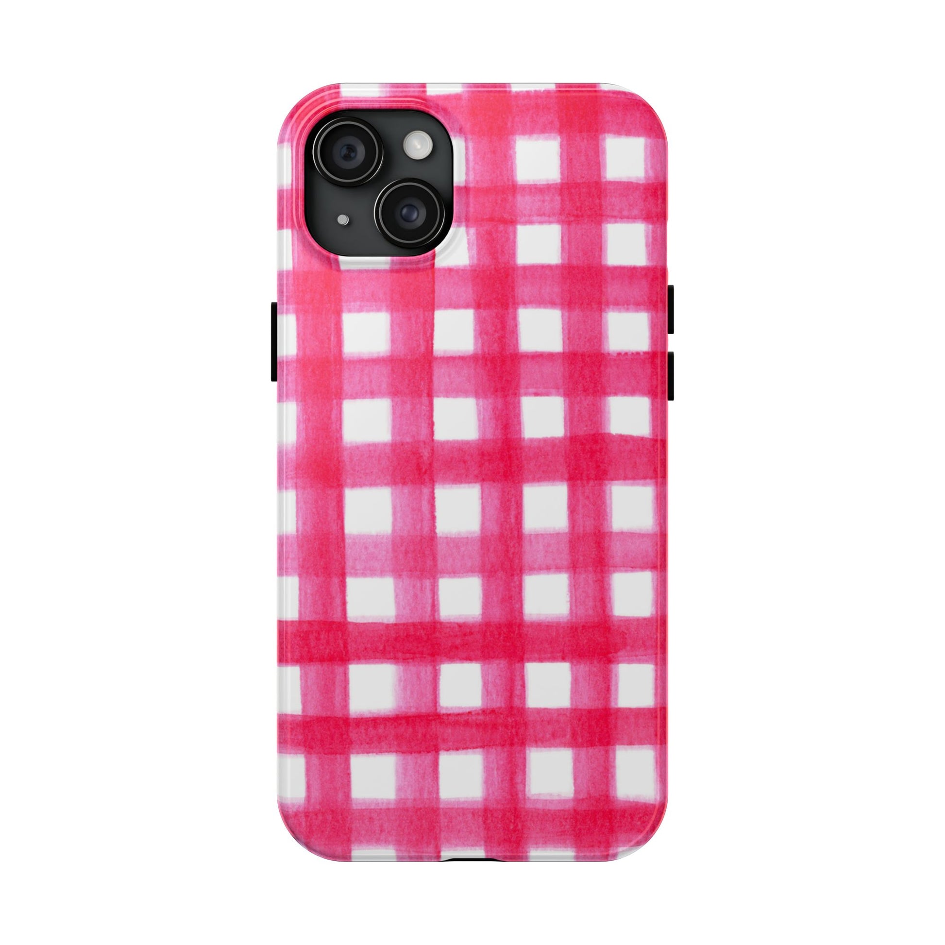 Hot Pink Gingham Watercolor Preppy Tough Phone Case | Various models iPhone 15 Plus