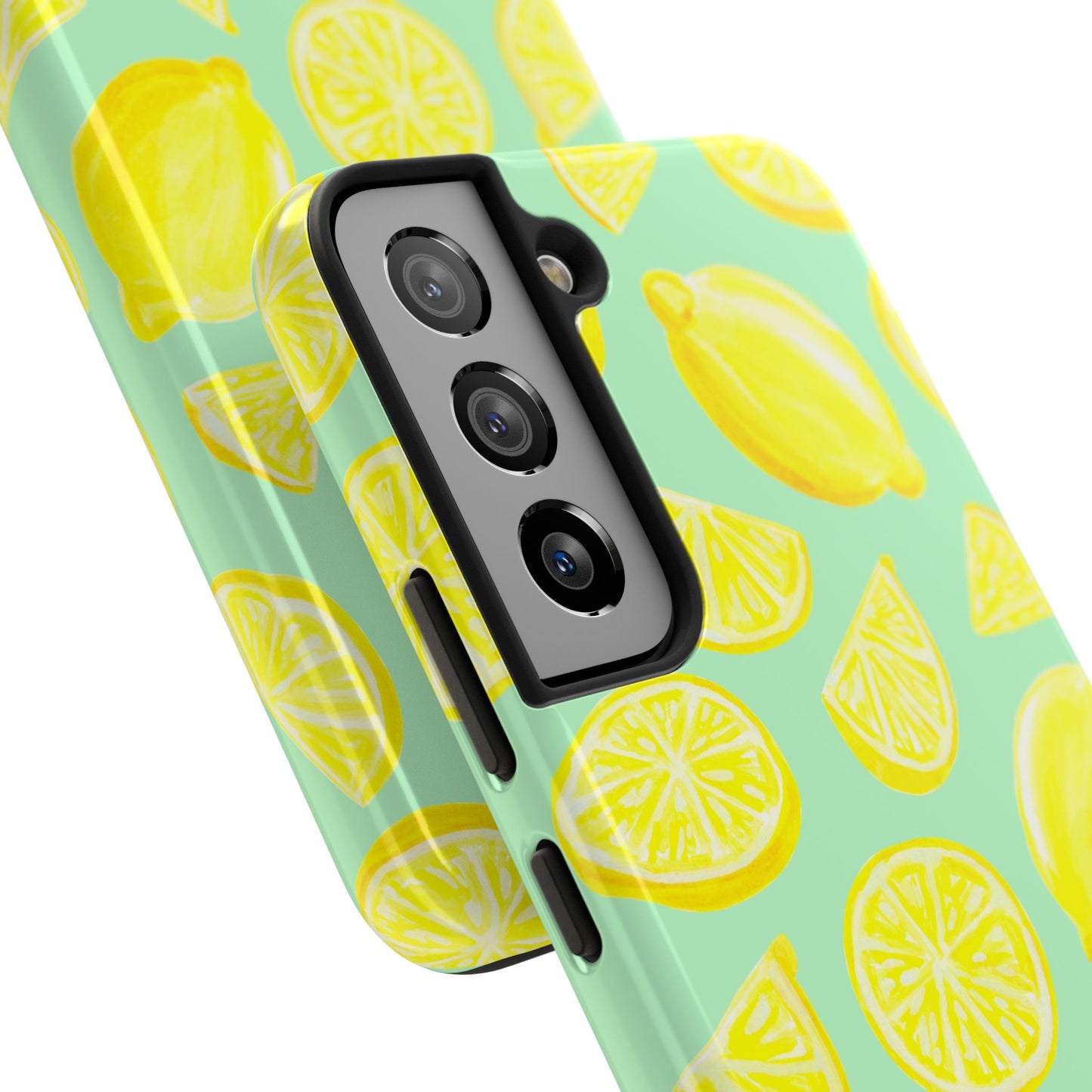 Bright Yellow Lemons Watercolor Illustrated Tossed Pattern Mint Green Tough Phone Case | Various Models
