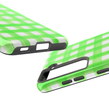Lime Green Gingham Watercolor Illustrated Tough Phone Case | Various Models Available