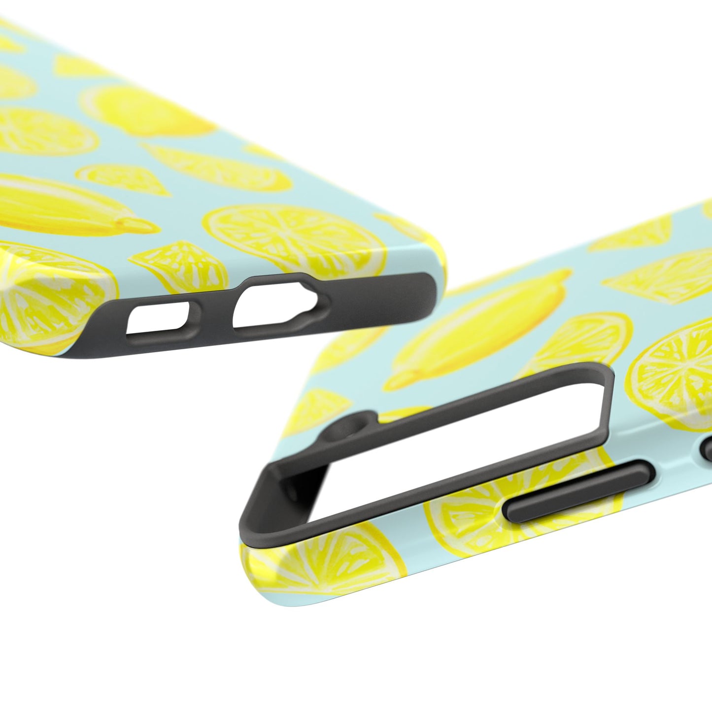 Bright Yellow Lemons Watercolor Illustrated Tossed Pattern Light Blue Tough Phone Case | Various Models