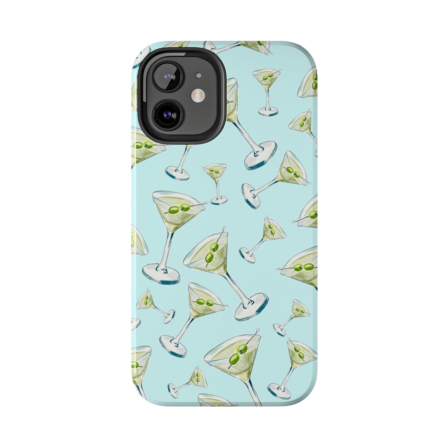 Watercolor Blue and Green Martinis Tossed Illustrated Pattern Turquoise Blue Tough Phone Case | Various Models