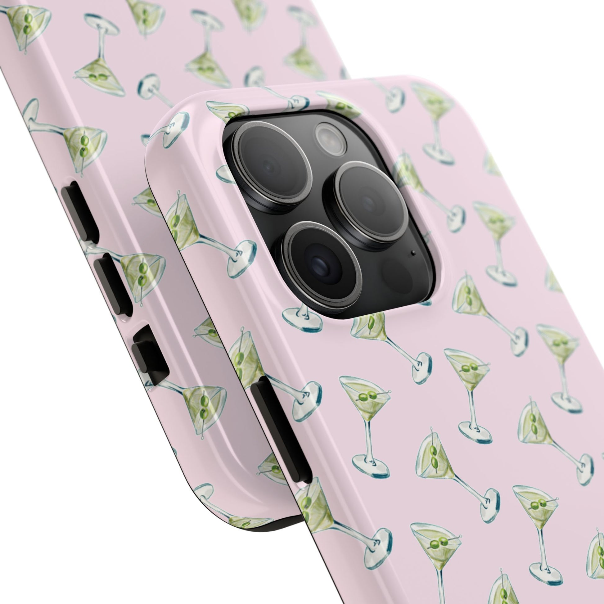 Light Pink Mini Martini Watercolor Illustrated Tossed Pattern Tough Phone Case | Various Models Available