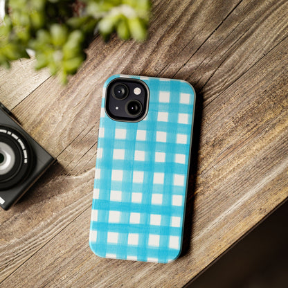 Turquoise Gingham Watercolor Illustrated Tough Phone Case | Various Models Available