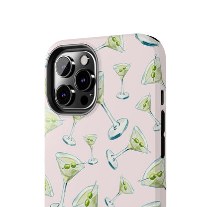 Watercolor Blue and Green Martinis Tossed Illustrated Pattern Blush Pink Tough Phone Case | Various Models