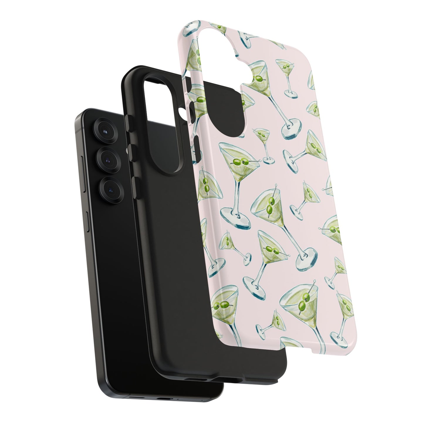 Watercolor Blue and Green Martinis Tossed Illustrated Pattern Blush Pink Tough Phone Case | Various Models