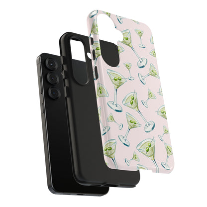 Watercolor Blue and Green Martinis Tossed Illustrated Pattern Blush Pink Tough Phone Case | Various Models