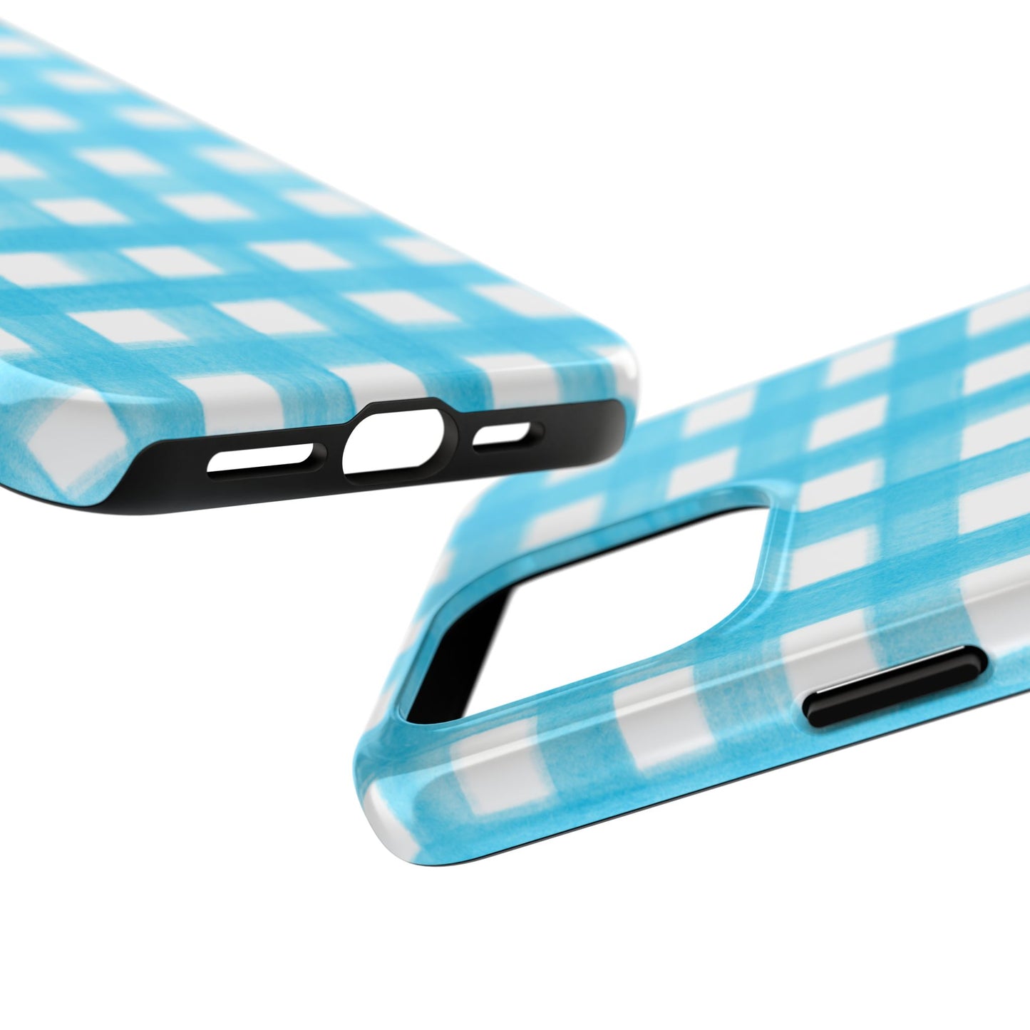 Turquoise Gingham Watercolor Illustrated Tough Phone Case | Various Models Available