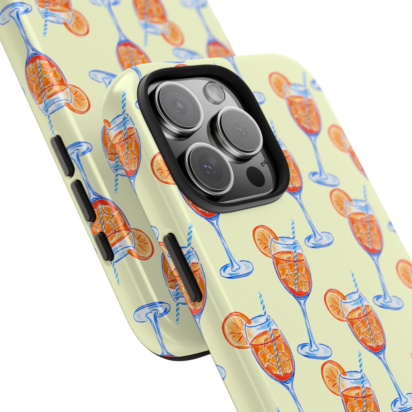 Lemon Yellow Orange & Blue Aperol Spritz Watercolor Patterned Tough Phone Case | Various Models