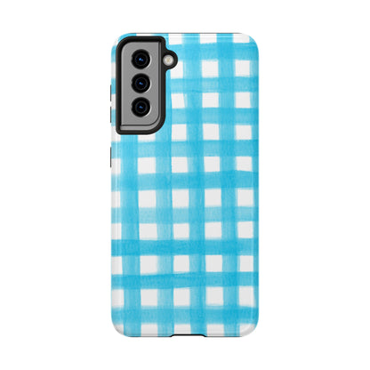 Turquoise Gingham Watercolor Illustrated Tough Phone Case | Various Models Available