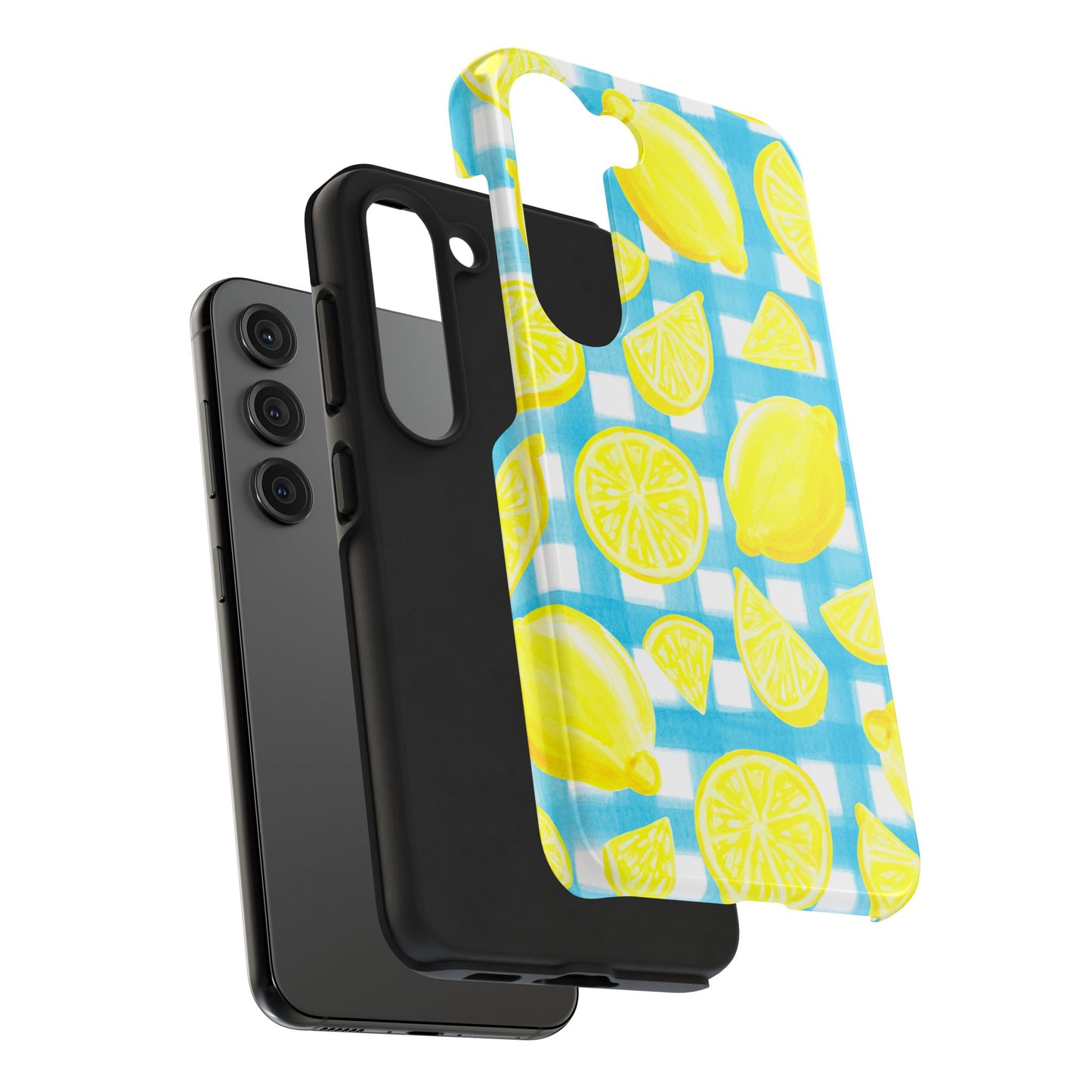 Yellow Lemons & Turquoise Gingham Watercolor Illustrated Tough Phone Case | Various Models Available