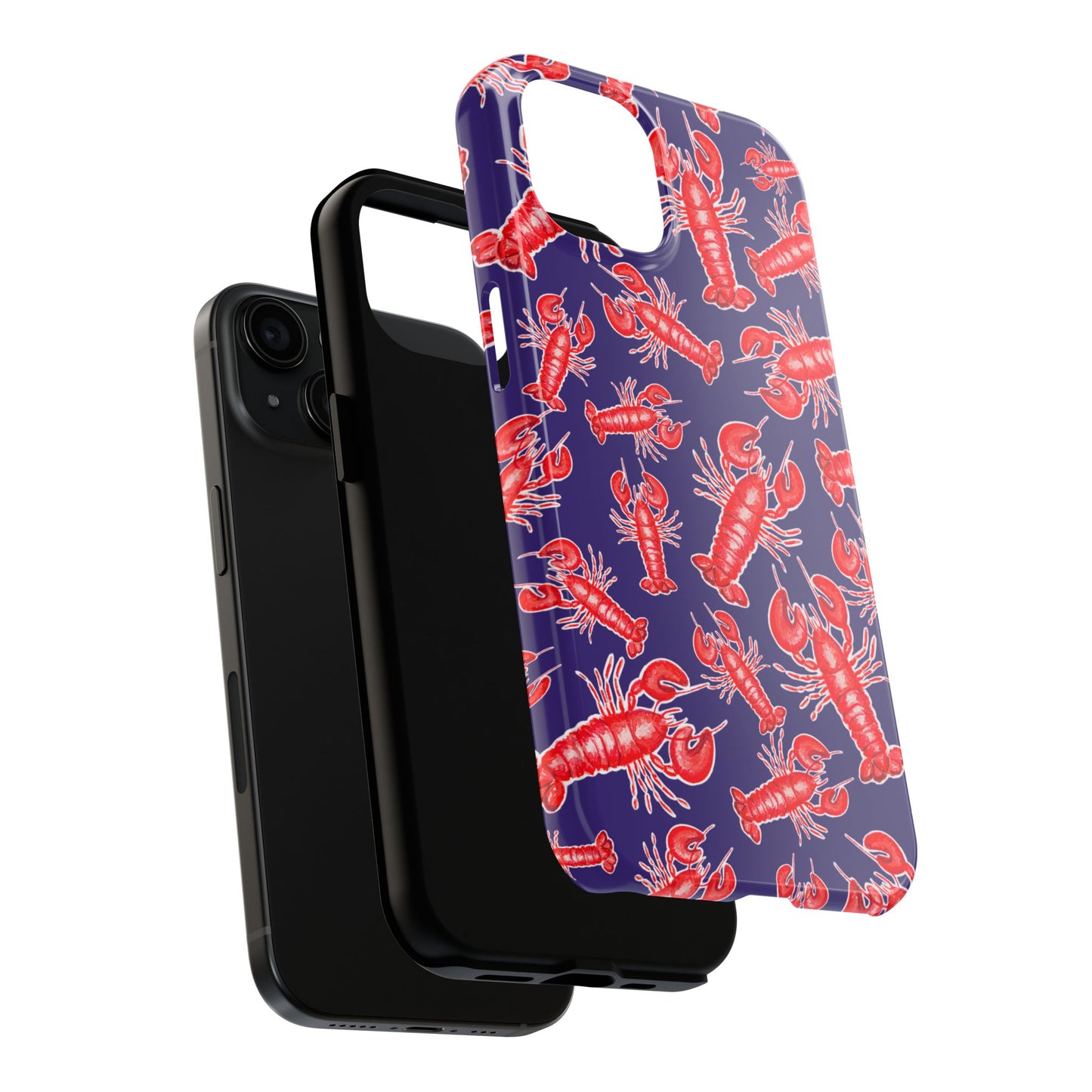 Red Lobster Watercolor Illustrated Tossed Pattern Navy Coastal Nautical Tough Phone Case | Various Models