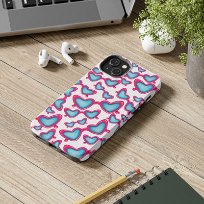 Pink & Blue Heart Shaped Sunglasses Watercolor Illustrated Tossed Pattern Tough Case | Various Models