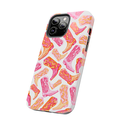 Tossed Hot Pink & Orange Cowboy Boots Tough Phone Cases | Various Models Available