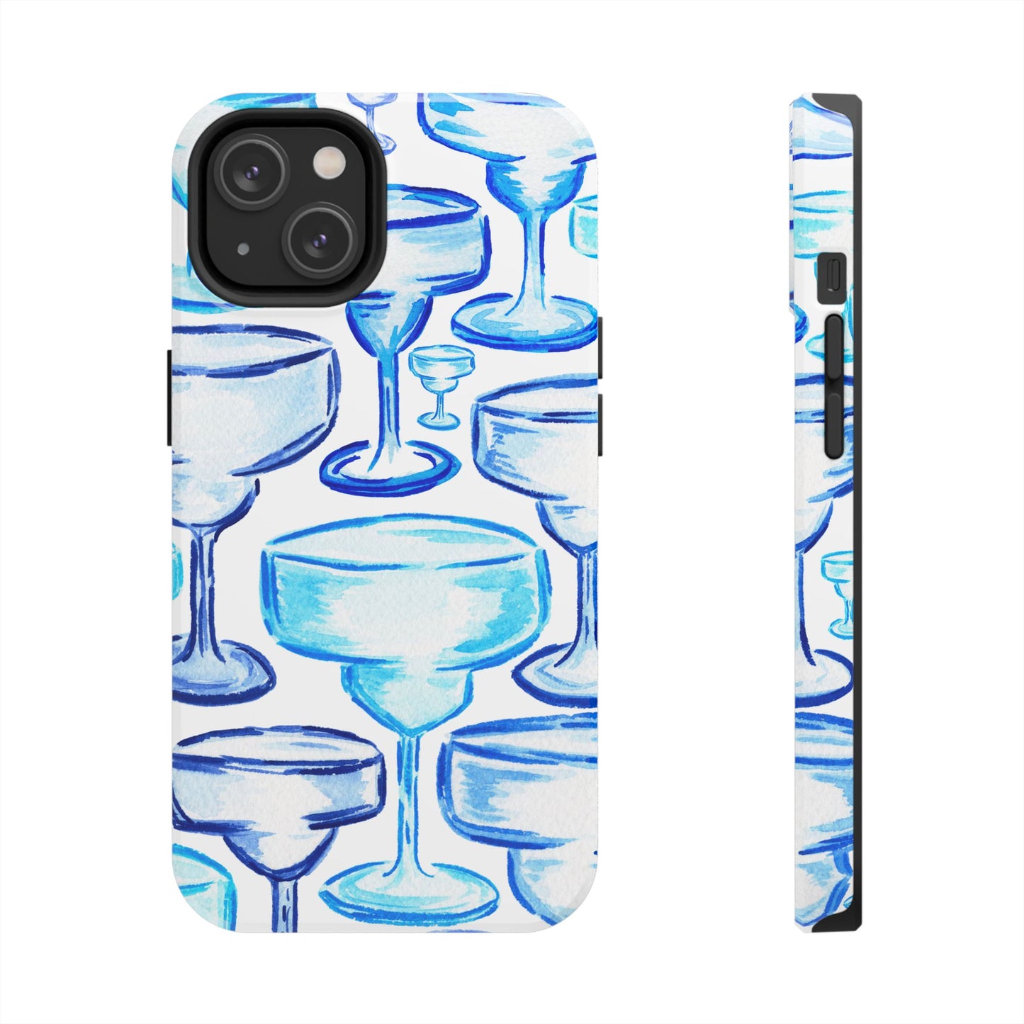 Coastal Shades of Blue Watercolor Margaritas Tough Phone Case | Various Models Available iPhone 14
