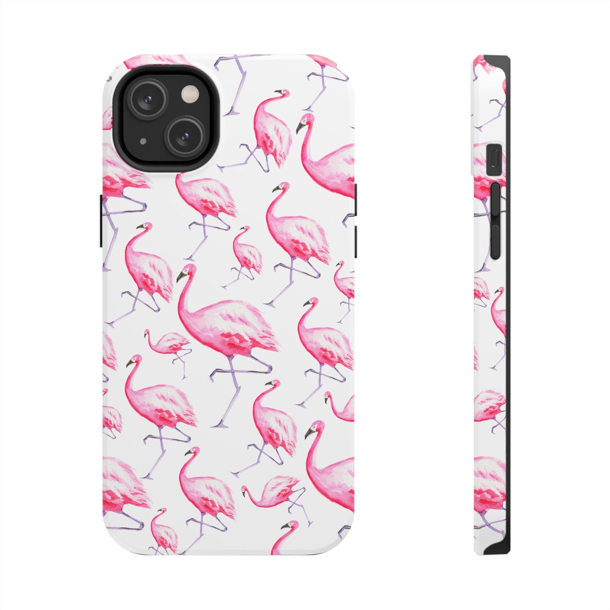 Hot Pink Flamingos Watercolor Illustrated Tossed Pattern Phone Case | Various Models iPhone 14 Plus