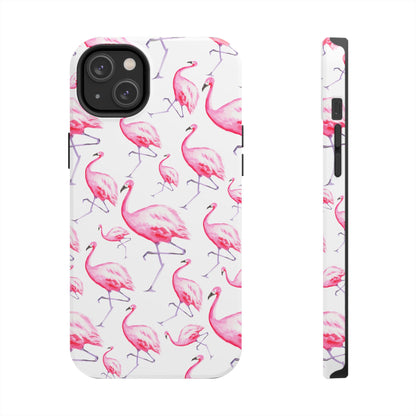 Hot Pink Flamingos Watercolor Illustrated Tossed Pattern Phone Case | Various Models iPhone 14 Plus