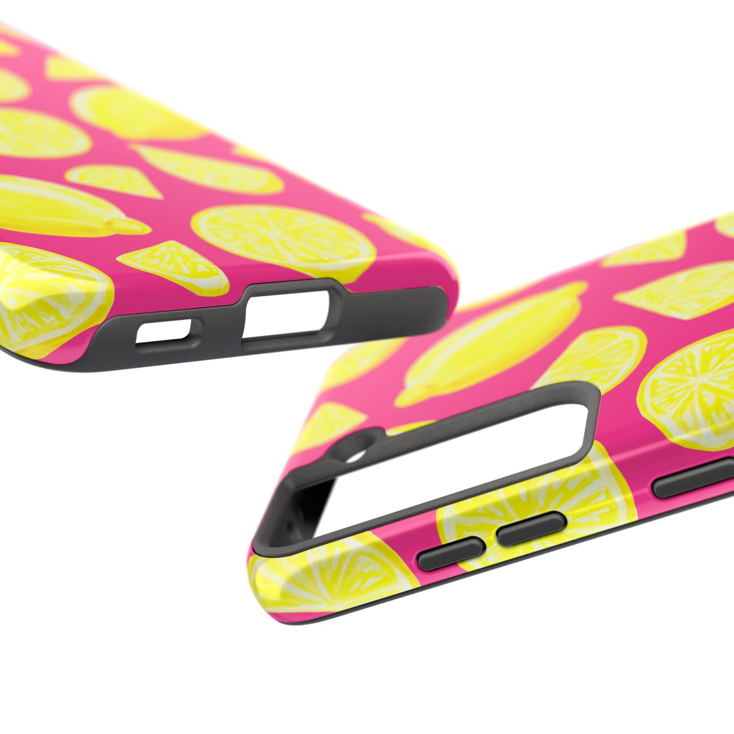 Bright Yellow Lemons Watercolor Illustrated Tossed Pattern Watermelon Pink Tough Phone Case | Various Models