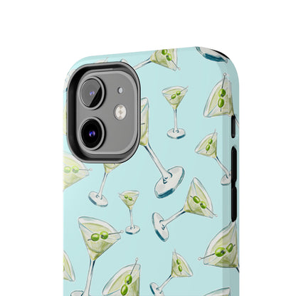 Watercolor Blue and Green Martinis Tossed Illustrated Pattern Turquoise Blue Tough Phone Case | Various Models