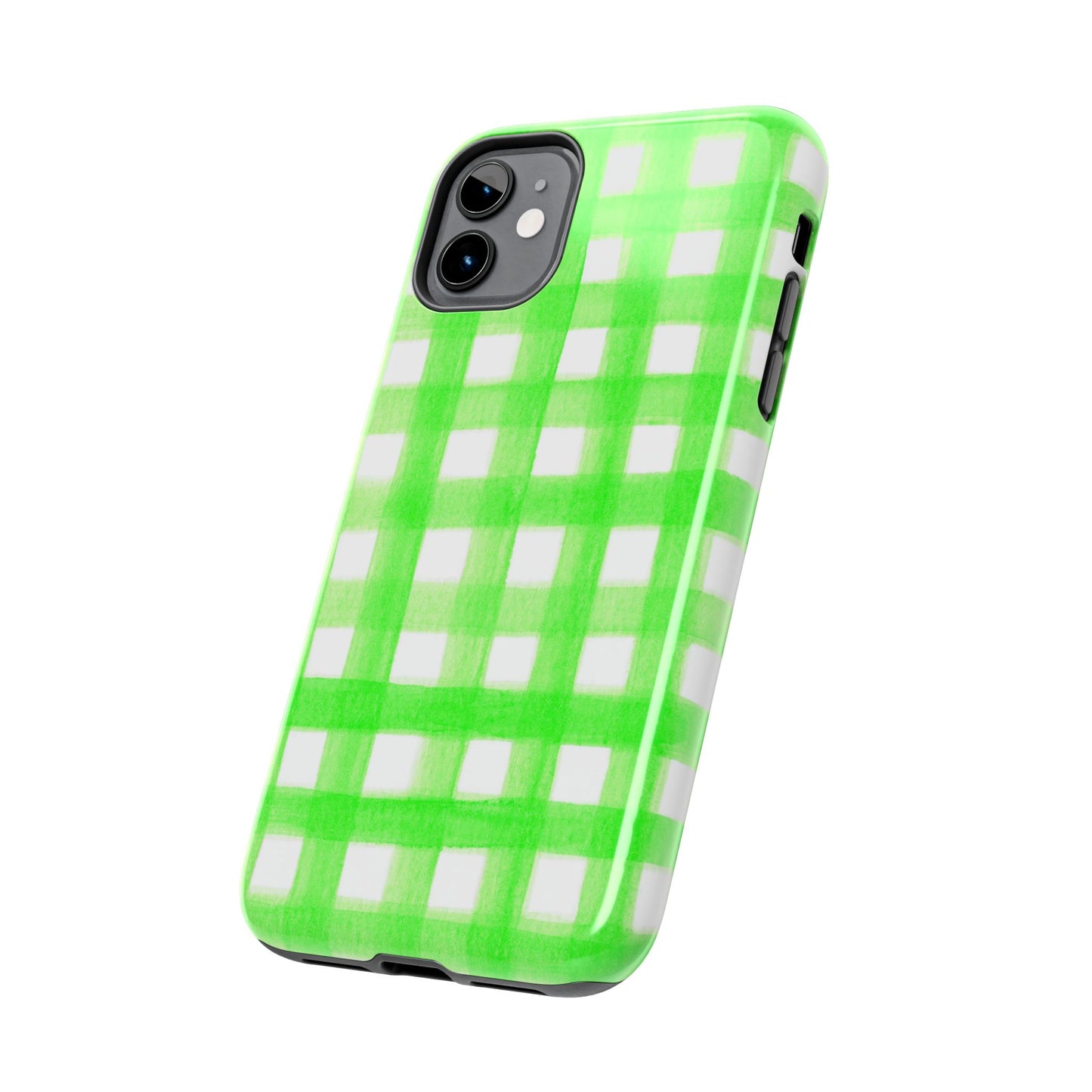Lime Green Gingham Watercolor Illustrated Tough Phone Case | Various Models Available