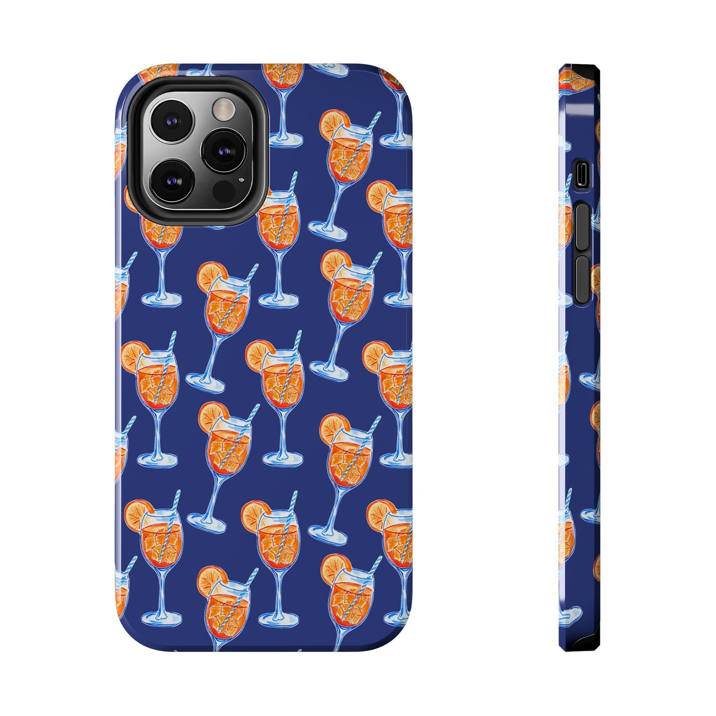 Orange & Blue Aperol Spritz Watercolor Pattern Navy Tough Case | Various Models iPhone 12 Pro