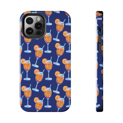 Orange & Blue Aperol Spritz Watercolor Pattern Navy Tough Case | Various Models iPhone 12 Pro