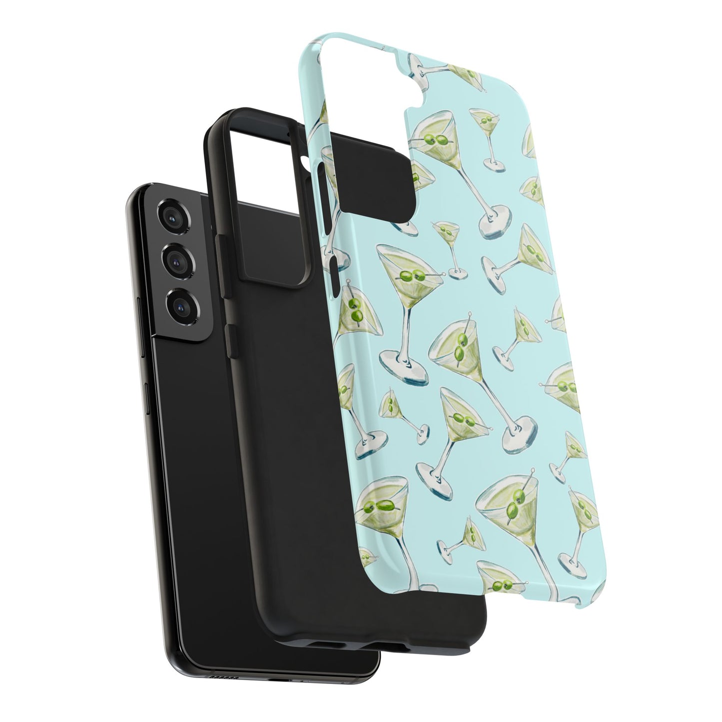 Watercolor Blue and Green Martinis Tossed Illustrated Pattern Turquoise Blue Tough Phone Case | Various Models
