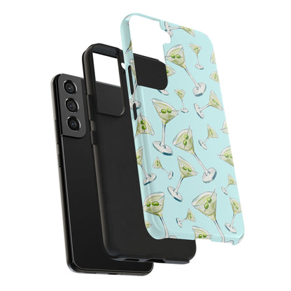 Watercolor Blue and Green Martinis Tossed Illustrated Pattern Turquoise Blue Tough Phone Case | Various Models