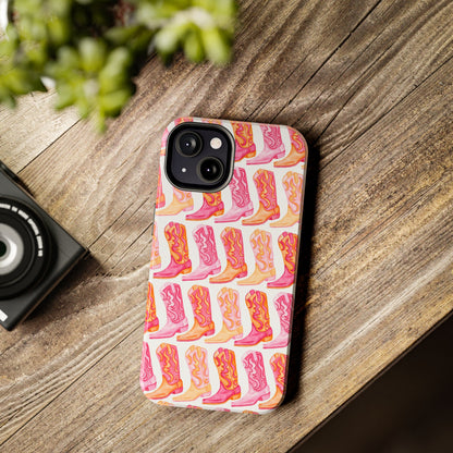 Rows of Hot Pink & Orange Cowboy Boots Tough Phone Cases | Various Models Available