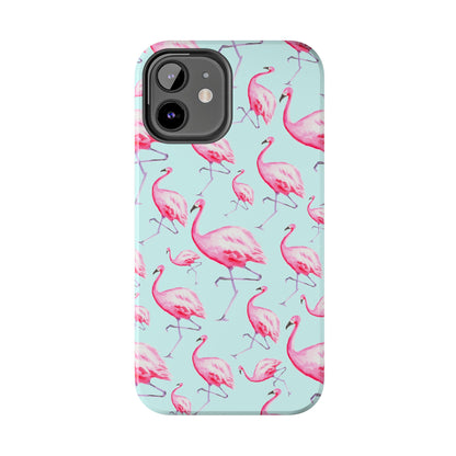 Pink Flamingos Watercolor Illustrated Tossed Pattern Blue Phone Case | Various Models