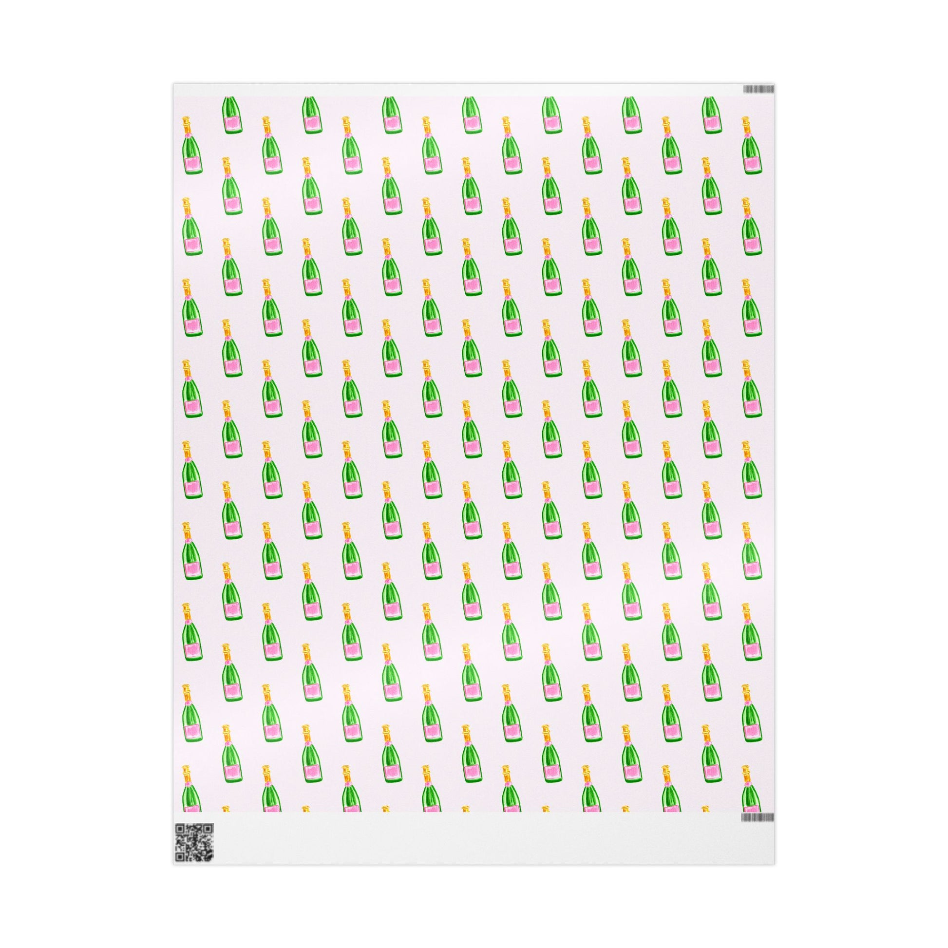 Gift Wrap | Blush Pink & Green Watercolor Champagne Bottles Pattern | Matte or Glossy 30" x 36" Glossy
